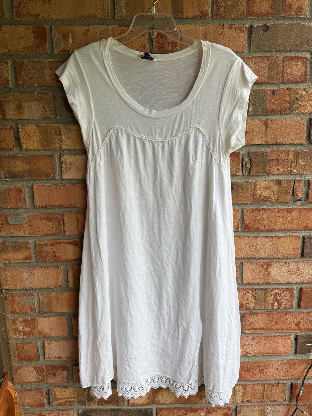 Laamia Made in Italy White 100% Cotton Short Sleeve Midi Dress Medium Lace Trim